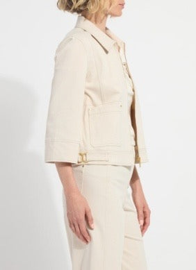 Lysse Nylah Chino Crop Jacket, a stylish lightweight tops piece with a tailored fit and cropped length, shown in the image.