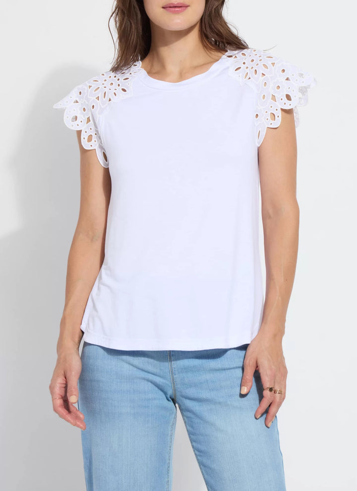 Lysse Katarina eyelet sleeve blouse featuring stylish eyelet sleeves and a classic top design, perfect for casual or dressy wear.