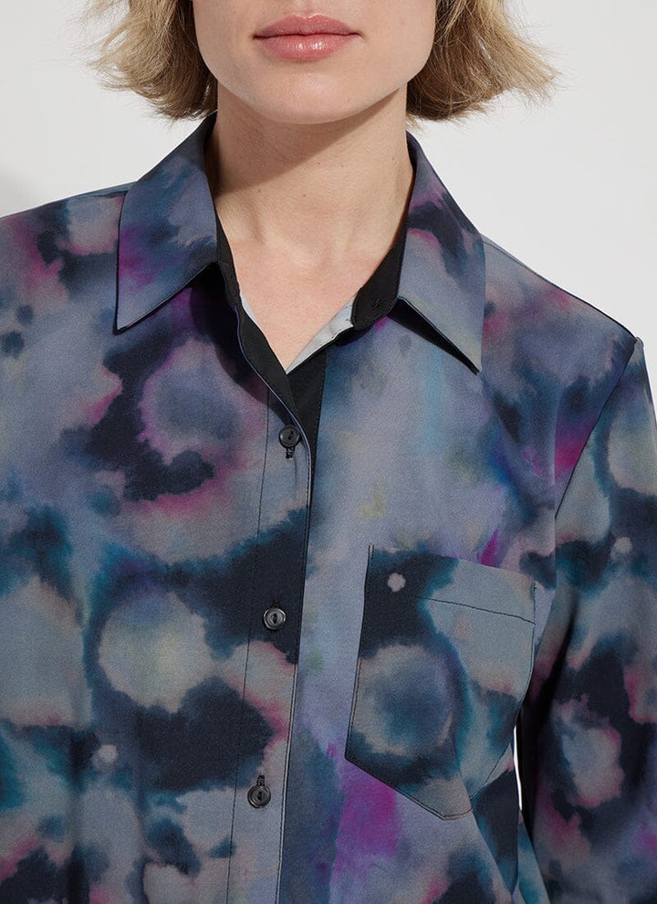 Lysse Printed Schiffer Blouse, stylish tops with floral pattern, lightweight fabric, and long sleeves, perfect for casual or office wear.