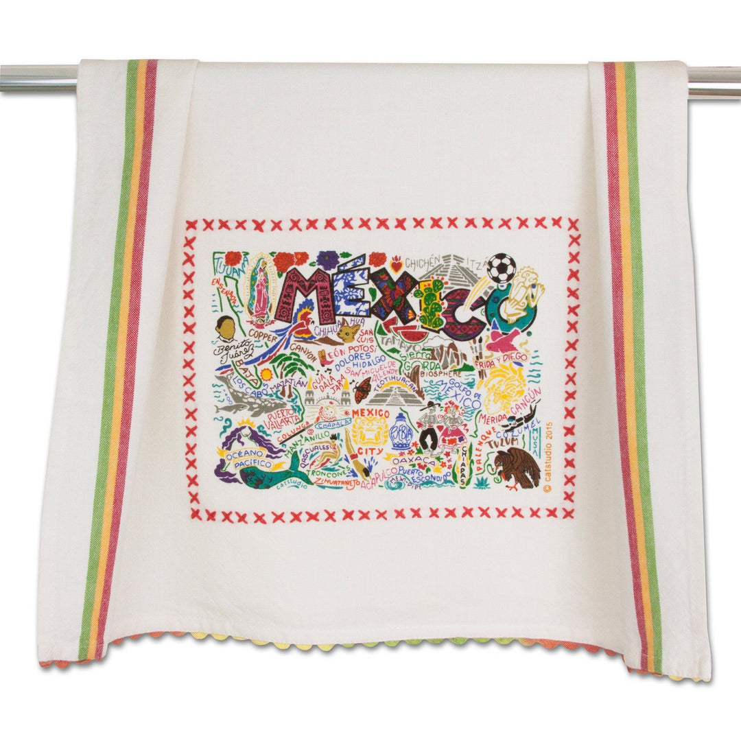 Catstudio Mexico geography dish towel featuring colorful map design for home kitchen decor.