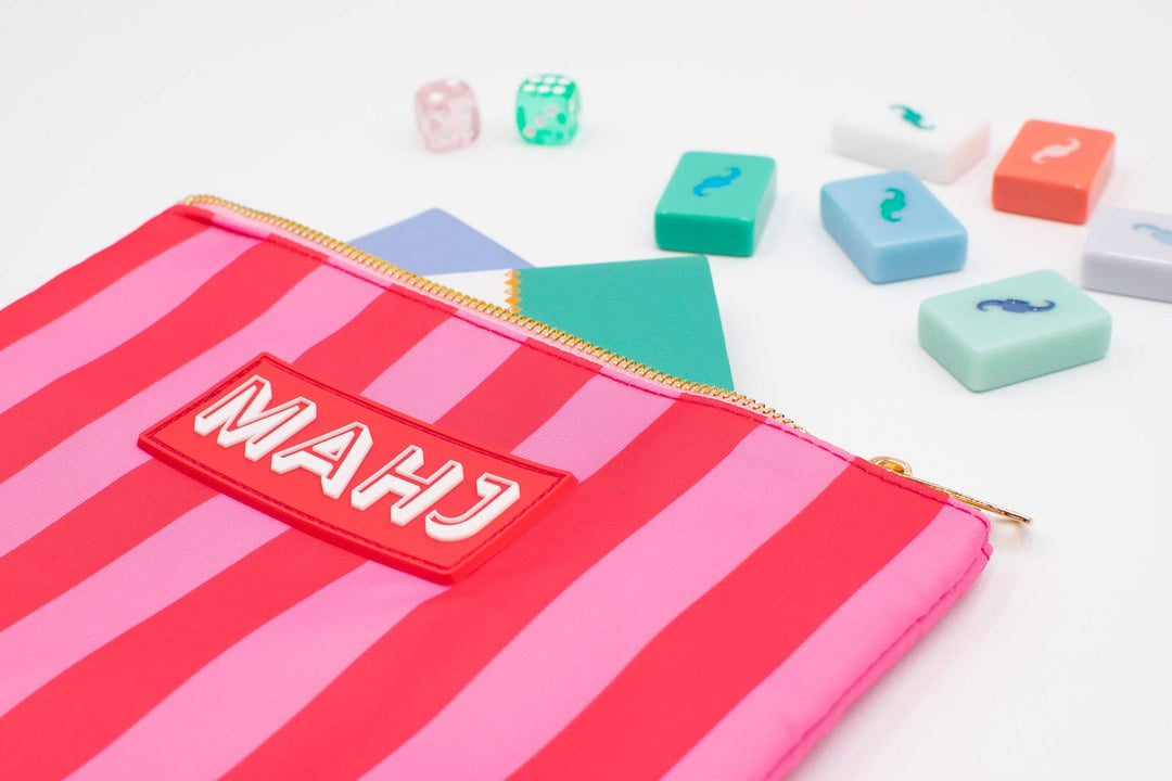 My Fair Mahjong gift bag with colorful Mahjong card and accessory illustrations, perfect for storing Mahjong game pieces and accessories.