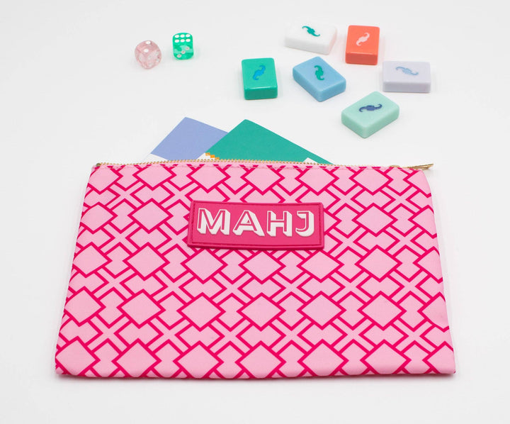My Fair Mahjong gift bag with colorful Mahjong cards and accessories for card games and storage.