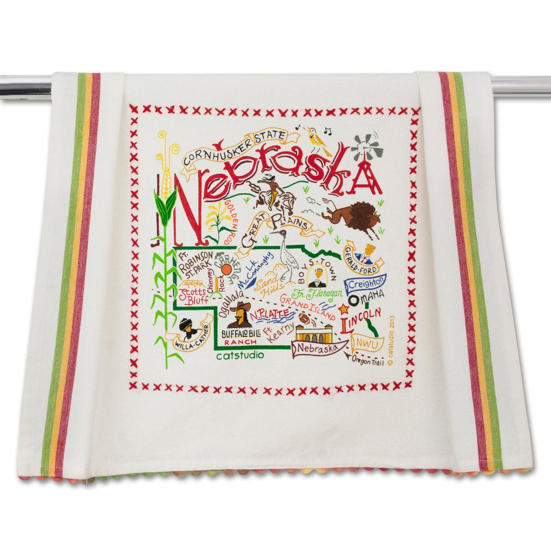 Catstudio Nebraska geography dish towel featuring a detailed map design, perfect for home kitchen decor.