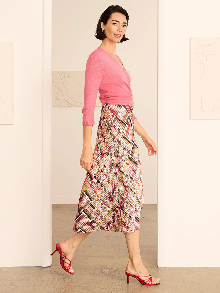 Colorweave Slip Skirt by Nic & Zoe, stylish women's bottoms with a colorful woven pattern, shown flat on a neutral background.