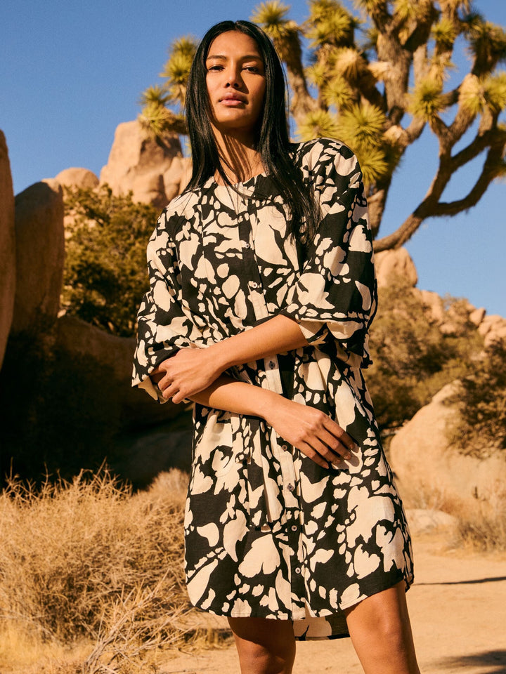 Nic & Zoe evening petal dress featuring a flowy, floral design with ruffled sleeves and a fitted waist for elegant style.