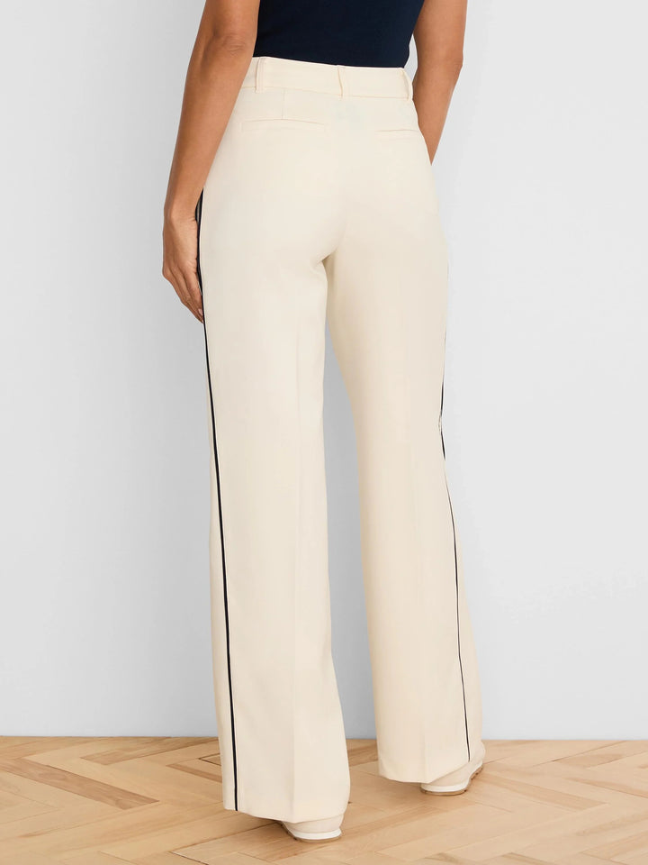 Nic & Zoe piped wide leg pant showing flowy, wide-leg design in a soft fabric with piping detail at the waistband.