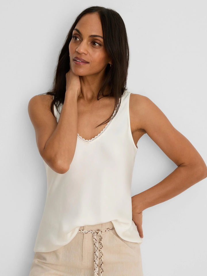 Nic & Zoe Lace Trim Day Gloss Tank, sleeveless women's tank top with delicate lace accents and a relaxed fit.
