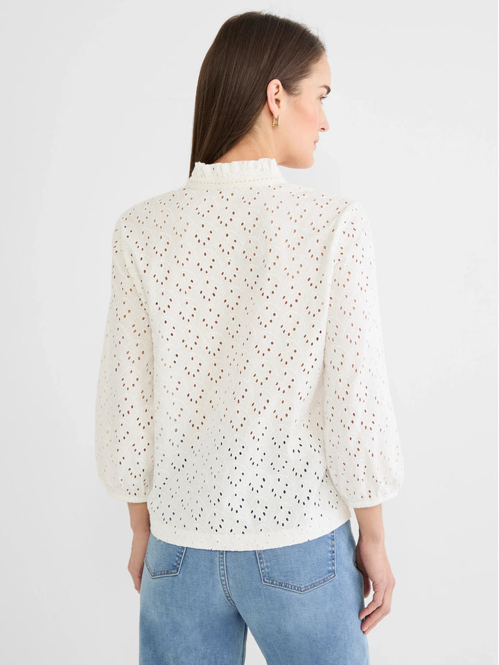 Nic & Zoe eyelet ruffle knit top, stylish women's tops with eyelet details and ruffled accents, perfect for casual or dressy occasions