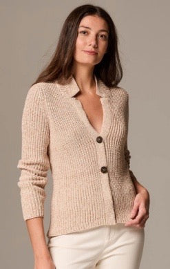 Nic & Zoe Shaker Knit Lapel Cardigan, stylish knit top with lapel collar, shown in a cozy, textured fabric.