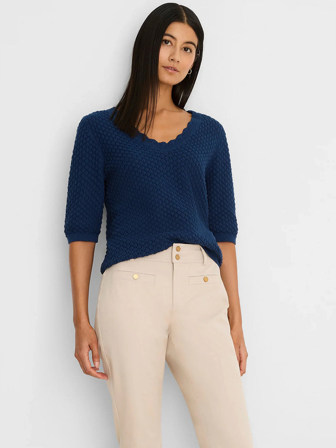 Nic & Zoe scallop texture sweater tee, stylish tops featuring a textured scallop design and a relaxed fit.