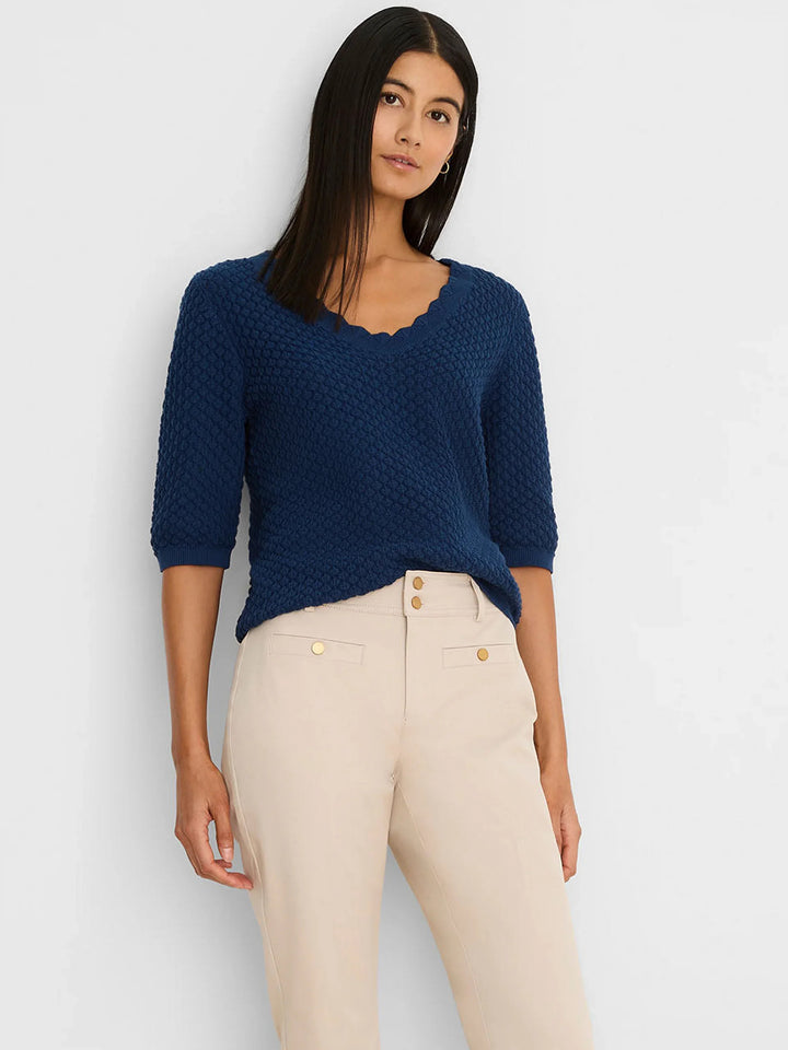Nic & Zoe scallop texture sweater tee, stylish tops featuring a textured scallop design and a relaxed fit.