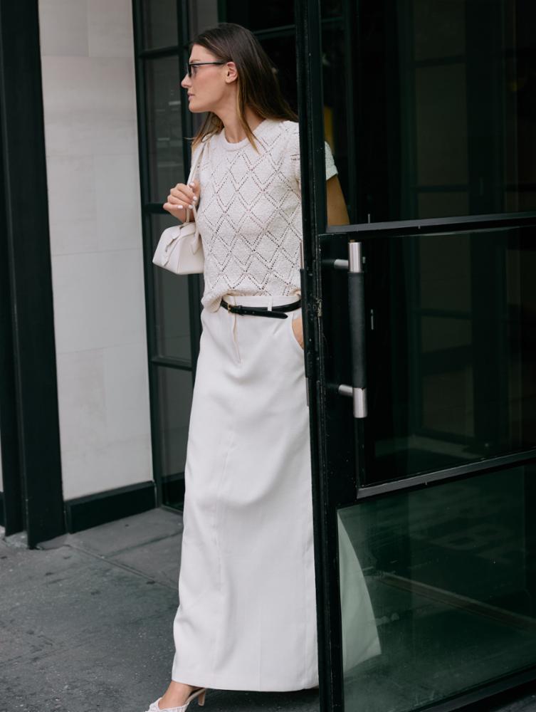White & Warren Luxe Cotton Pointelle Top featuring a soft, breathable knit with delicate pointelle detailing and a relaxed fit.