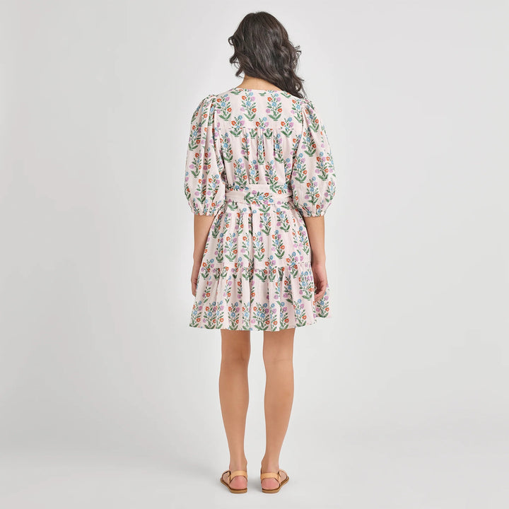 Pink Chicken Indira Pink Dewdrop Dress for girls, featuring a vibrant pink fabric with floral and dewdrop patterns, sleeveless design.