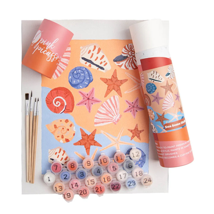 Pink Picasso Sea Shells Paint Kit gift set with colorful shells and painting supplies for creative craft projects.