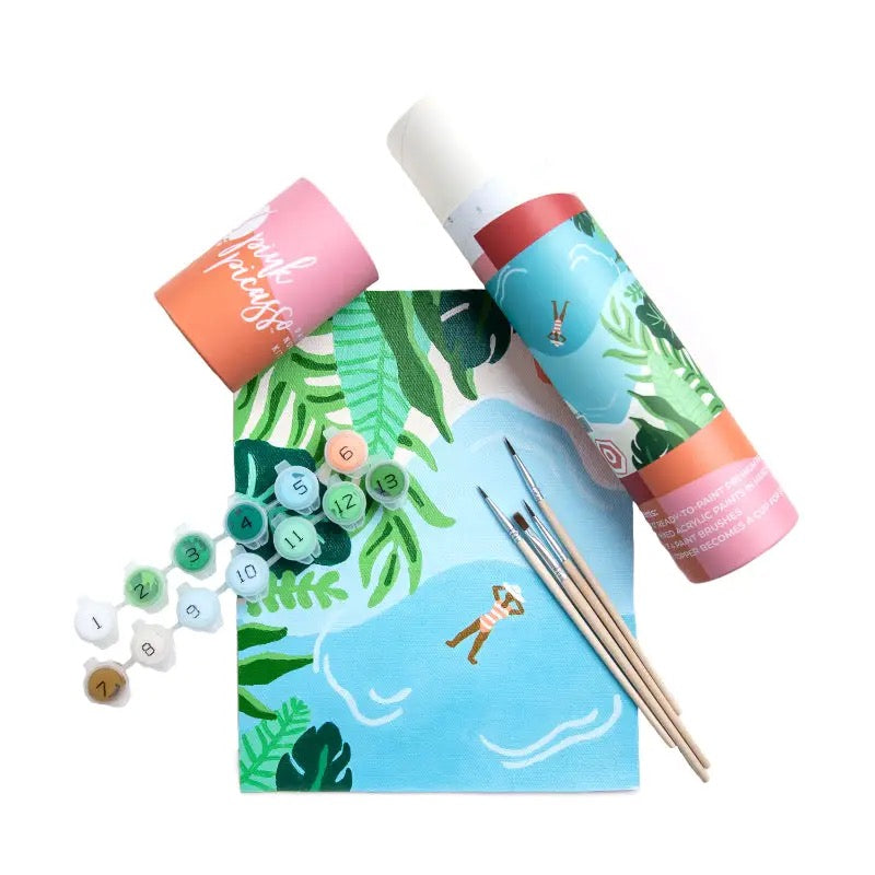 Pink Picasso Tropics Paint Kit for gifts, featuring colorful paints and brushes ideal for creative art projects.