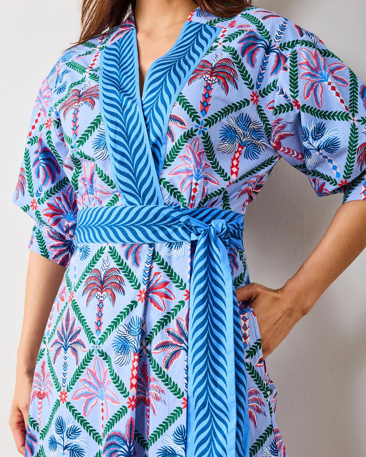 Print Fresh Gabriela Palm Tree Dress featuring a vibrant tropical palm print, flowing fabric, and a stylish, relaxed fit.