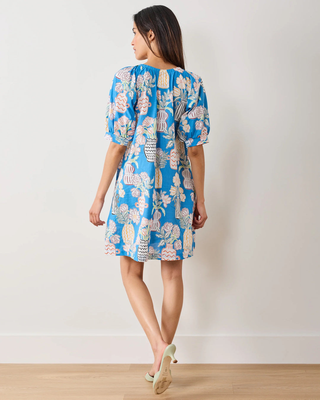 Print Fresh Raina Antique Vases print dress featuring a colorful floral pattern on soft fabric.