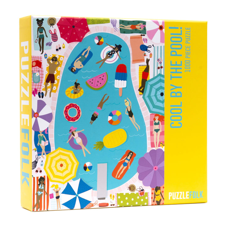 Puzzlefolk Cool By The Pool gift with vibrant poolside scene, perfect for puzzle and gift enthusiasts.