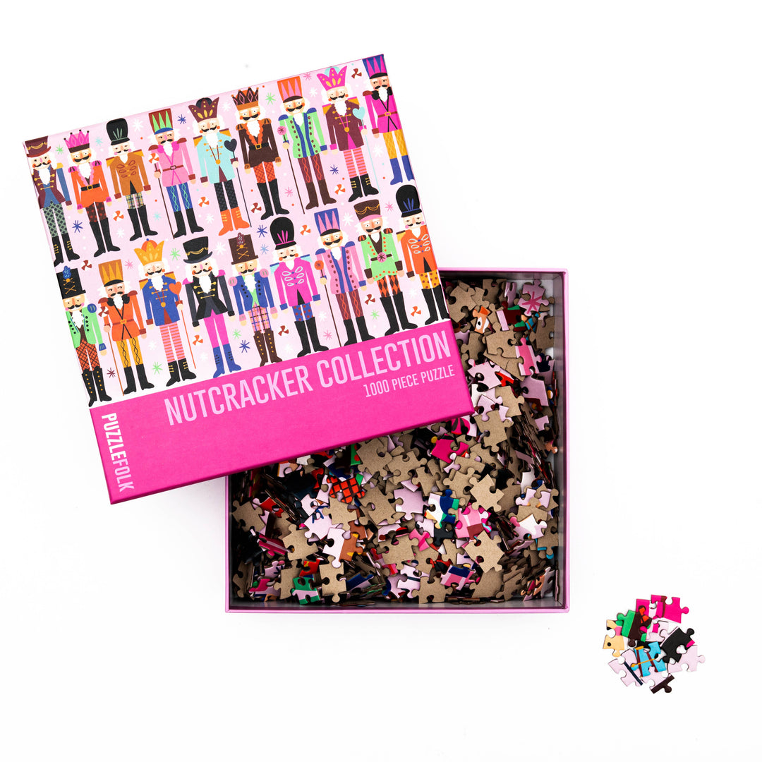 Puzzlefolk Nutcracker Collection 1,000 piece puzzle showing festive nutcracker characters and holiday-themed artwork.