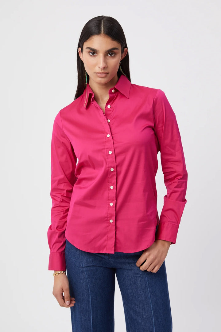Rochelle Behrens Icon shirt in vibrant fuchsia, stylish women's top with a flattering fit and soft fabric.