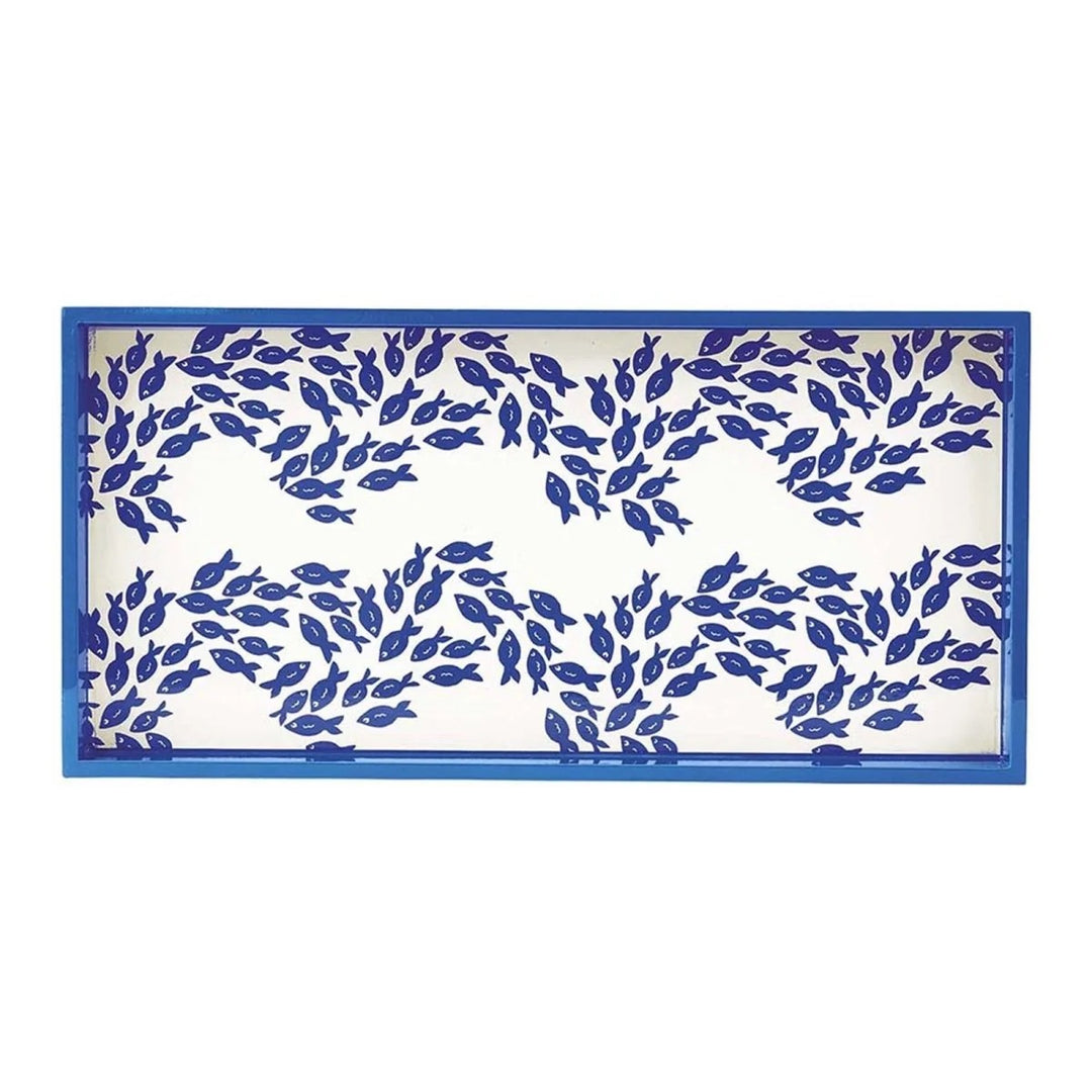 Oblong art tray by Rockflowerpaper with colorful abstract design, ideal for home decor and display.