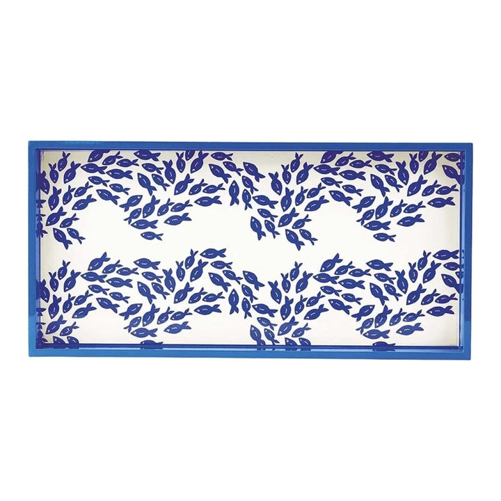 Oblong art tray by Rockflowerpaper with colorful abstract design, ideal for home decor and display.
