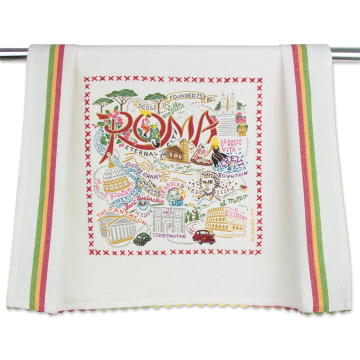 Catstudio geography dish towel featuring colorful map design, ideal for kitchen decor and practical use.