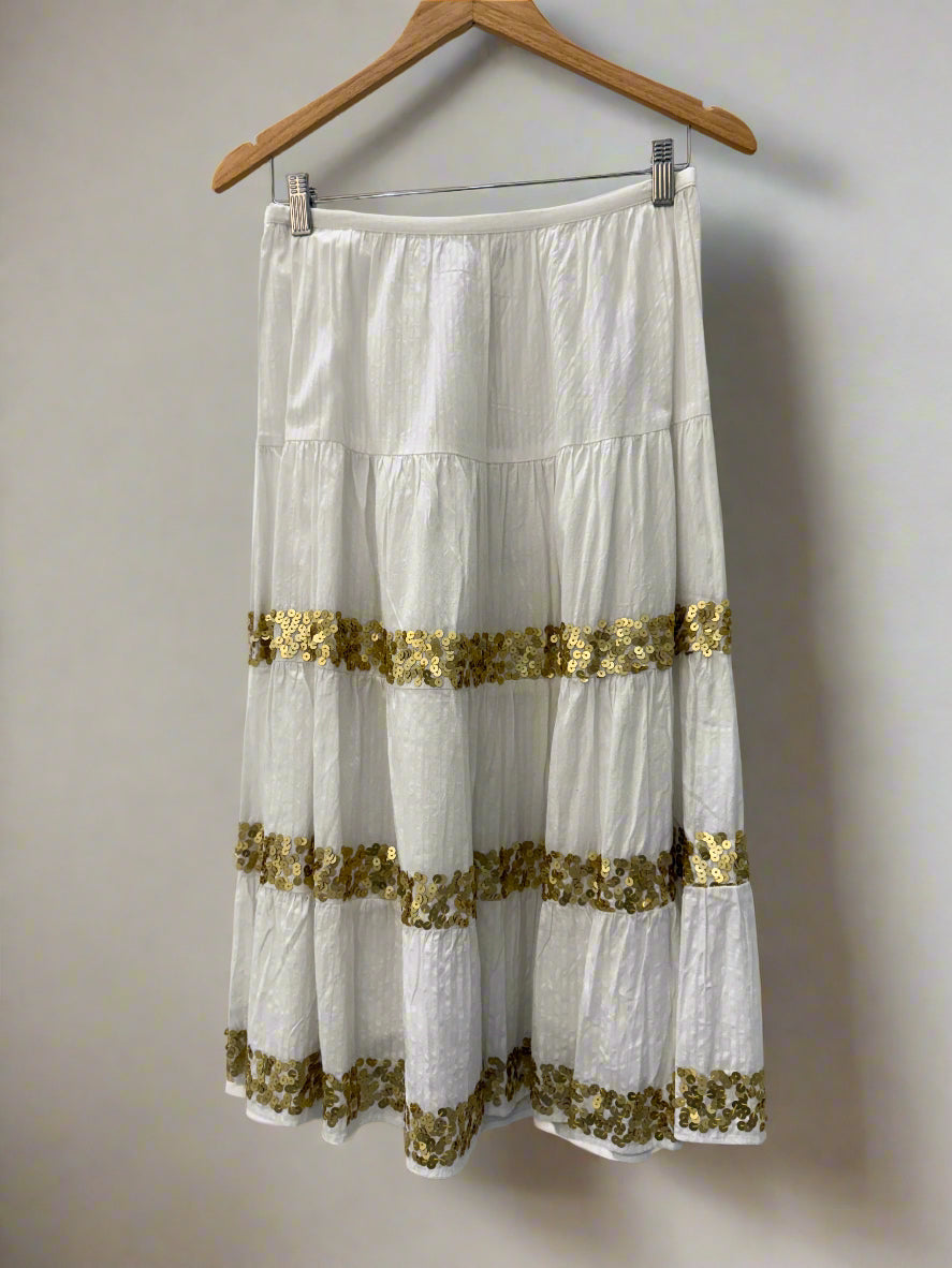 Sequin stripe skirt from Rose & Rose, stylish bottoms with shimmering sequin details and bold stripe pattern.