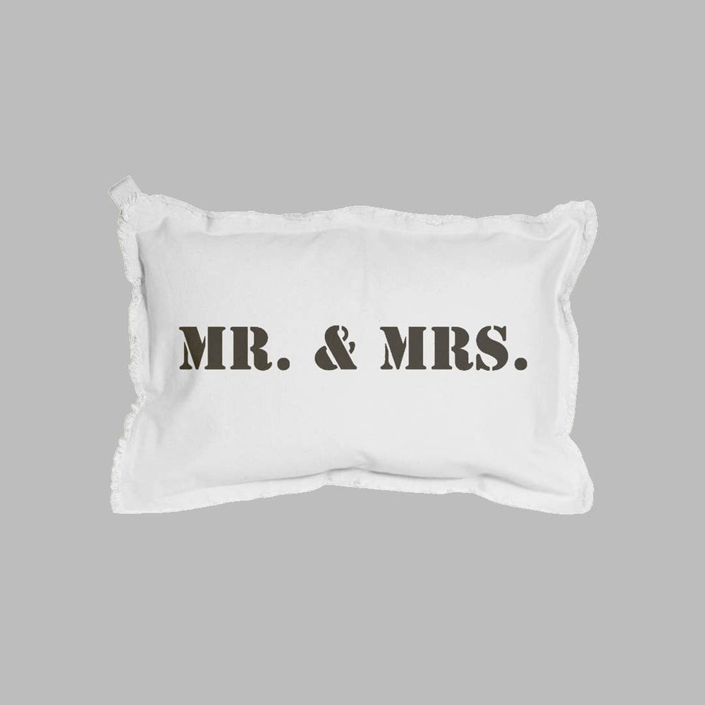 Rustic Marlin Mr & Mrs lumbar pillow with a cozy home decor design in soft fabric, ideal for living room or bedroom seating.