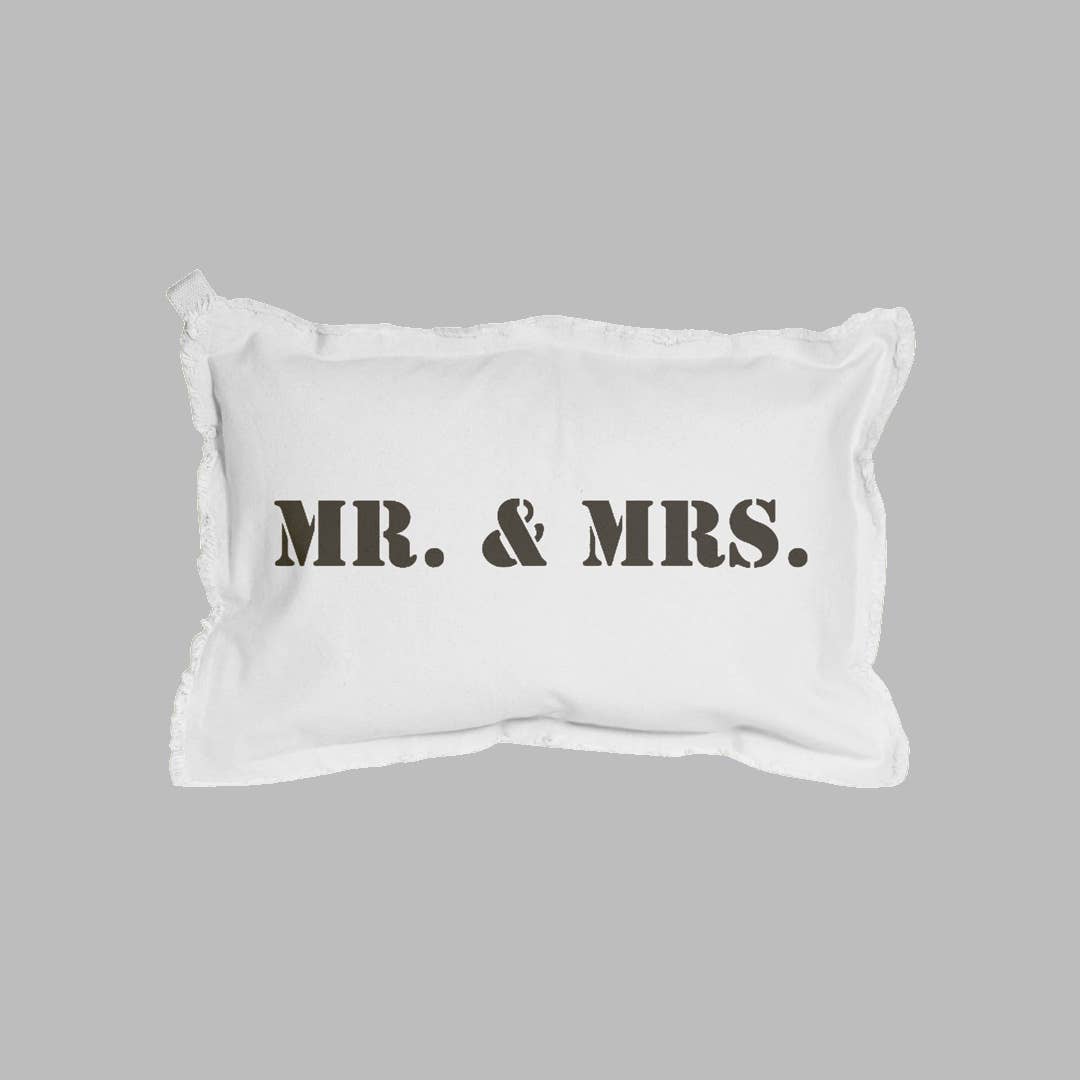 Rustic Marlin Mr & Mrs lumbar pillow with a cozy home decor design in soft fabric, ideal for living room or bedroom seating.