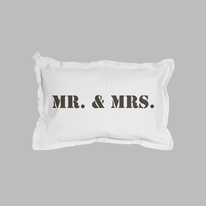 Rustic Marlin Mr & Mrs lumbar pillow with a cozy home decor design in soft fabric, ideal for living room or bedroom seating.