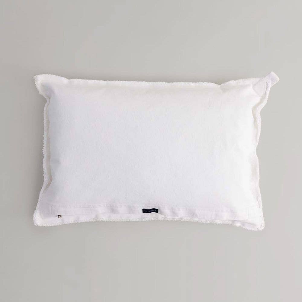 Rustic Marlin Mr & Mrs lumbar pillow with embroidered "Mr" and "Mrs" on soft fabric for home decor.