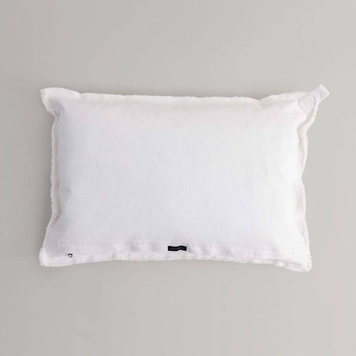 Rustic Marlin Mr & Mrs lumbar pillow with embroidered "Mr" and "Mrs" on soft fabric for home decor.