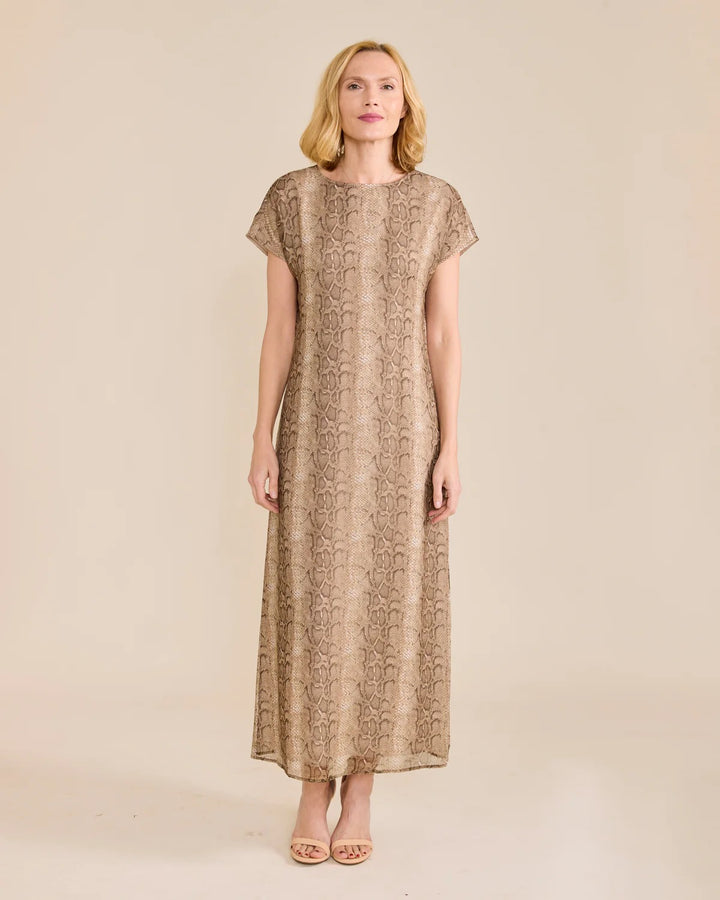 Sedge Beth Snake Dress featuring a stylish snake print, fitted silhouette, and sleeveless design perfect for trendy occasions.