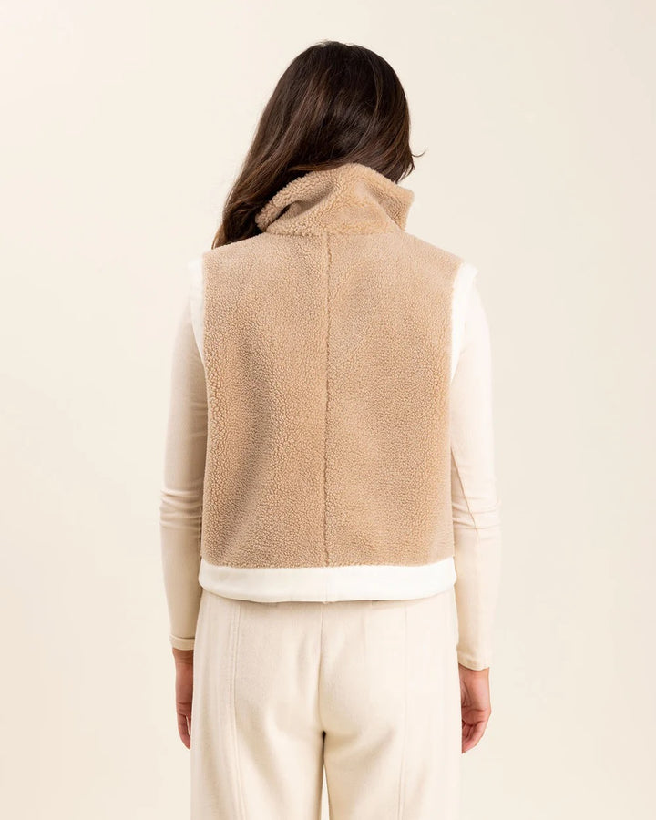 Sedge Banff Vest in chiffon, stylish lightweight top with layered design and soft fabric, displayed on a hanger.