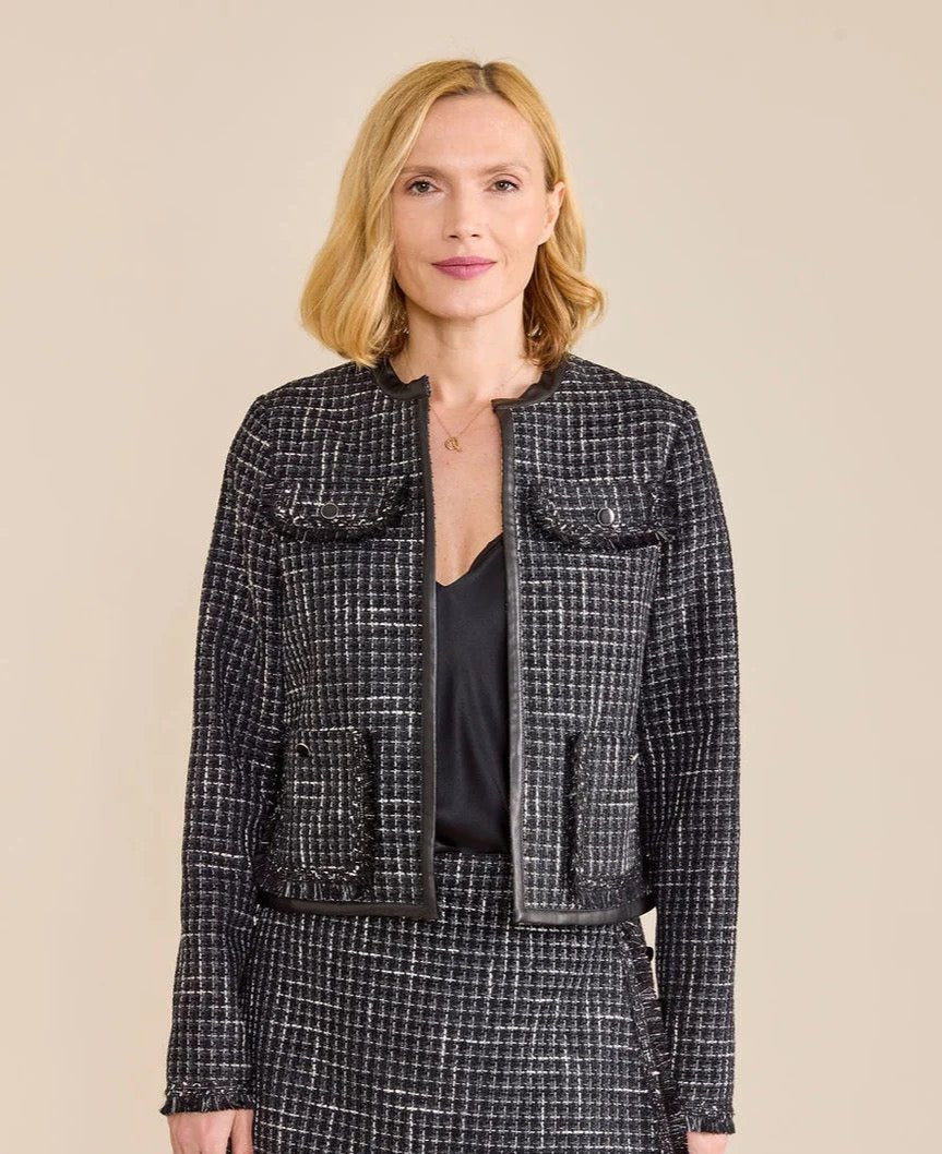 Sedge Coco Jacket top in soft fabric with a relaxed fit, featuring a stylish collar and button details, worn by a model.