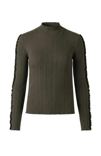 Liverpool Jeans mock neck long sleeve sweater, stylish knit top in neutral color, featuring a fitted design and ribbed cuffs.