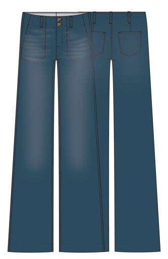 Liverpool Jeans patch pocket wide-leg bottoms with a 31-inch inseam, showcasing the relaxed fit and stylish design.