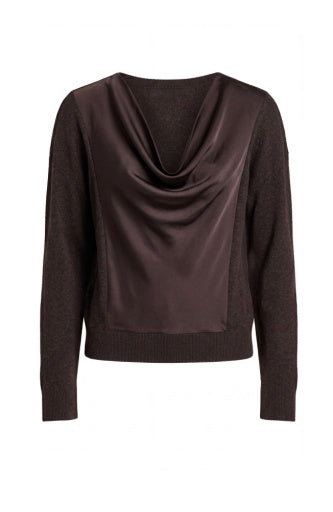 Long sleeve drape neck woven sweater hybrid from Liverpool Jeans, featuring a relaxed fit and stylish design in a cozy fabric.