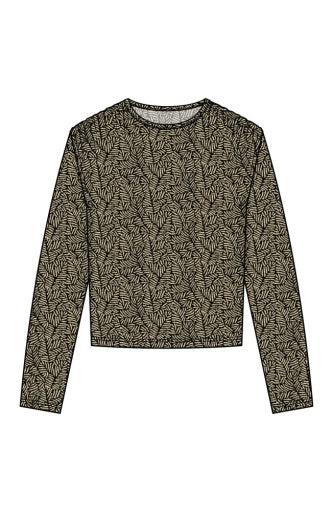 Liverpool Jeans long sleeve knit top with jewel neckline and shirring, featuring a comfortable, stylish design.