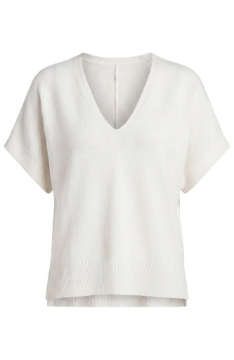 Short Sleeve V-Neck Dolman Popover Sweater with Step Hem - Java