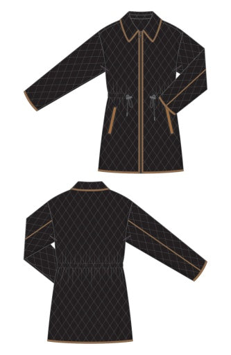 Liverpool Jeans zip front quilted coat with cinched waist, stylish lightweight tops for a sleek, fitted look.