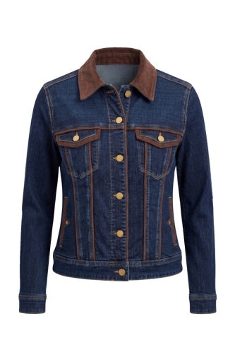 Liverpool Jeans classic trucker top with velvet detailing, featuring a casual fit and stylish denim accents.