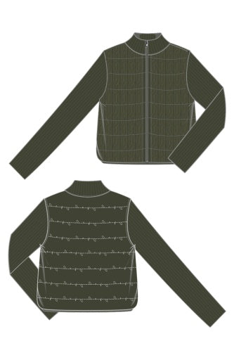 Liverpool Jeans long sleeve quilted sweater jacket with zip front, stylish tops perfect for layered fall or winter outfits.