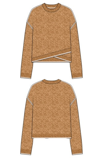 Liverpool Jeans long sleeve crewneck sweater with cream tulip hem, soft knit top featuring a stylish tulip detail at the hem.