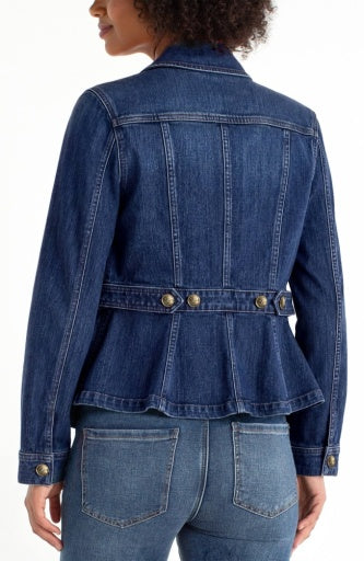 Liverpool Jeans peplum jacket with tab detail, stylish top featuring a fitted silhouette and decorative shoulder tabs.