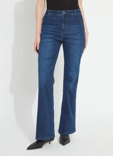 Lyssé Liora Zip Front Denim Trouser in Dark Authentic Midwash.
