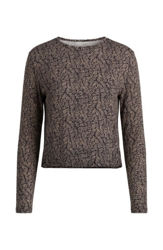 Liverpool Jeans long sleeve knit top with jewel neckline and shirring detail, featuring a cozy, fitted design.