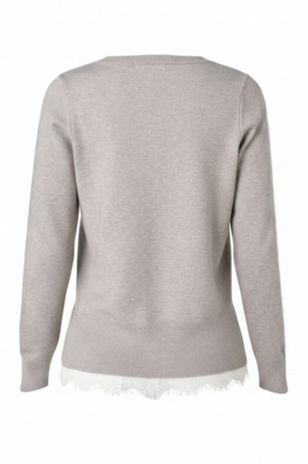 Lace trim V-neck sweater from Liverpool Jeans, soft knit tops with delicate lace details at the neckline.