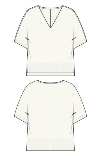 Liverpool Jeans short sleeve V-neck dolman popover sweater with step hem in Whipped Cream, petite fit.